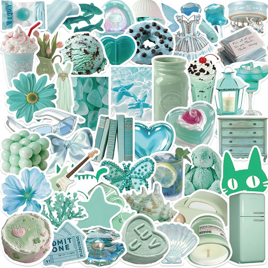 Mint Green Aesthetic Stickers 10/30/50pcs Waterproof Cartoon Decals for Skateboard Laptop Phone