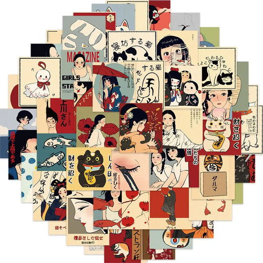 10/50pcs Classic Japanese Style Culture Stickers Aesthetic Girls Kawaii Toy Decals DIY Notebook Laptop Phone Waterproof Sticker