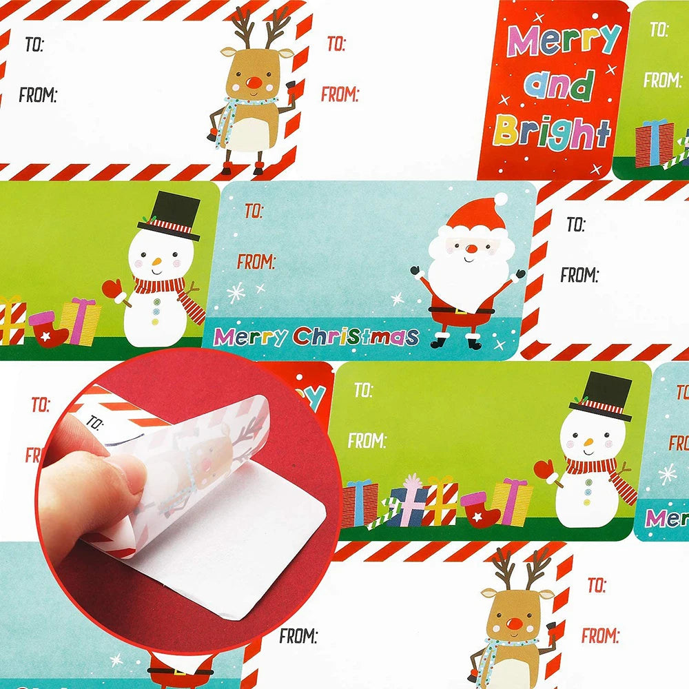 500pcs/roll Christmas Stickers Scrapbooking Photo Album Embellishments Christmas Decoration Gift Series Rectangle Sealing label