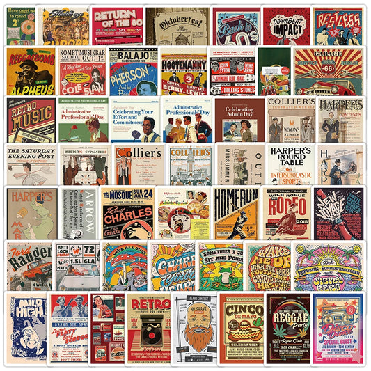 Vintage Poster Stickers: Cool Graffiti Decals for Skateboard, Notebook, Phone, Car, Kids Gifts (10/30/50PCS)
