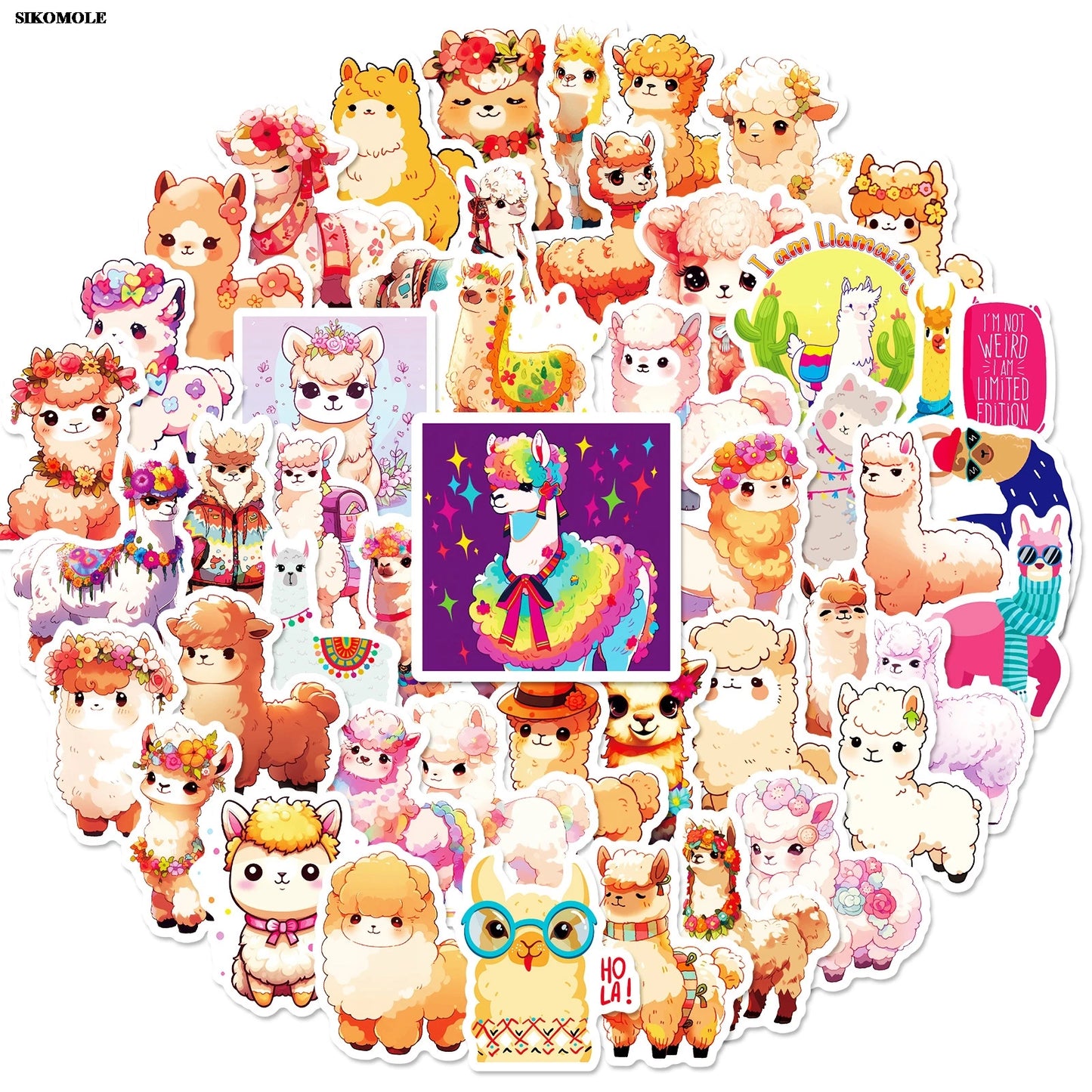 Cartoon Alpaca Stickers for DIY Motorcycle Laptop Skateboard Phone
