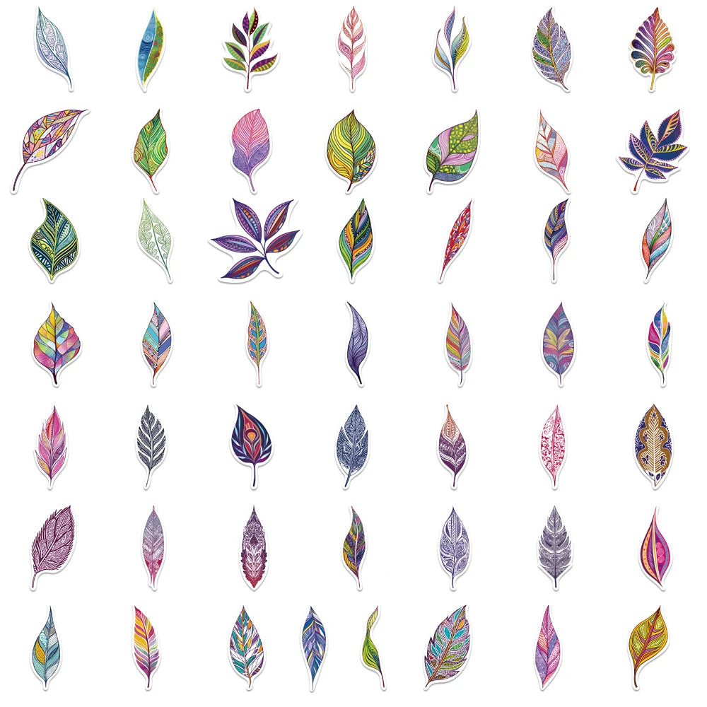 10/25/50PCS Colorful Romantic Enamel Leaf Graffiti Sticker Waterproof PVC Decorative Luggage Guitar Laptop Cup Phone Gift Decal