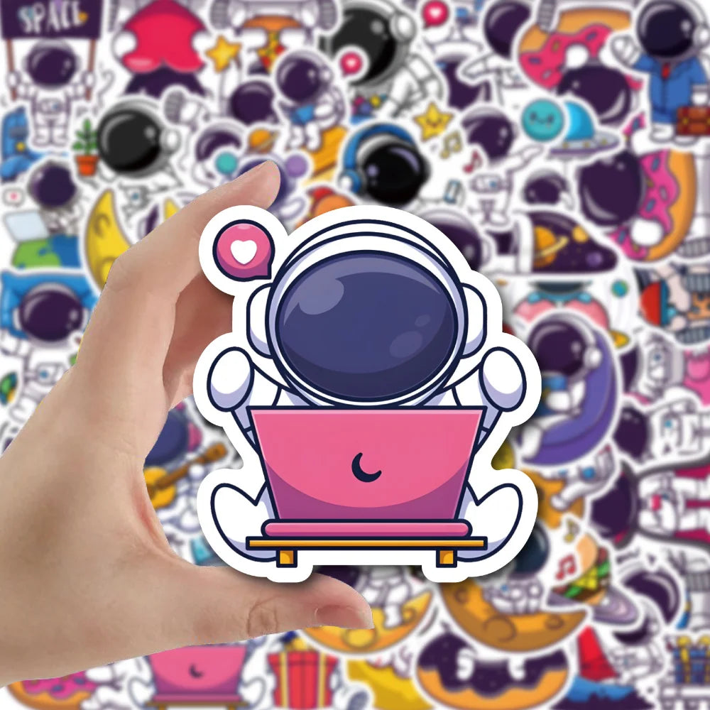 10/62PCS Exquisite Cute Cartoon Astronaut Stickers Laptop Computer Tablet Cup Notebook Phone Vinyl Decal for Kids Toy Gift