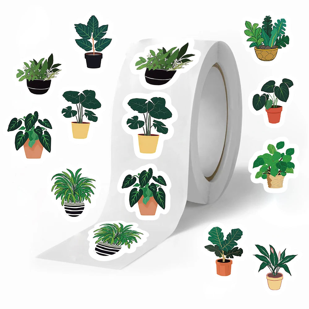 500 PCS/roll Cartoon Green Plants Stickers Cute Style For Laptop Car Hand Curtain Decoration Sealing Stickers