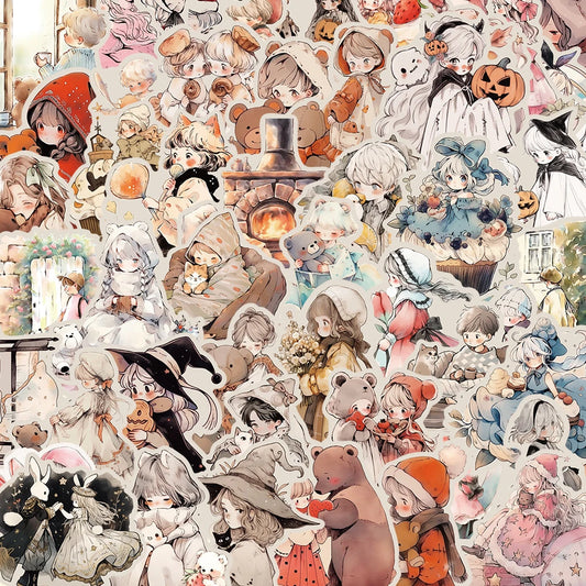 Vintage Cartoon Girl Stickers Anime Aesthetic Decals Laptop Phone Suitcase Decoration 10/30/52pcs