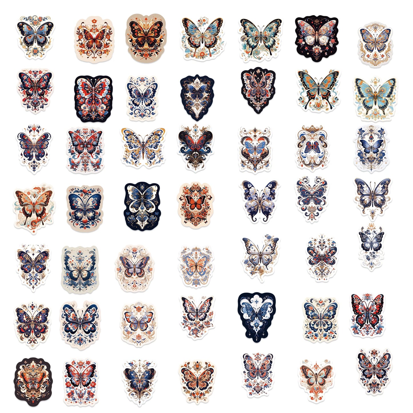 50pcs Retro Cartoon Butterfly Aesthetic Stickers Vinyl Laptop Decals For Luggage Water Bottle Notebook Phone Waterproof Graffiti