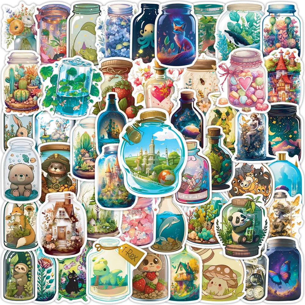 10/30/50pcs INS Style Bottle World Animal Plant Cartoon Stickers Aesthetic Water Bottle Laptop Decoration Cute Sticker Kids Toy