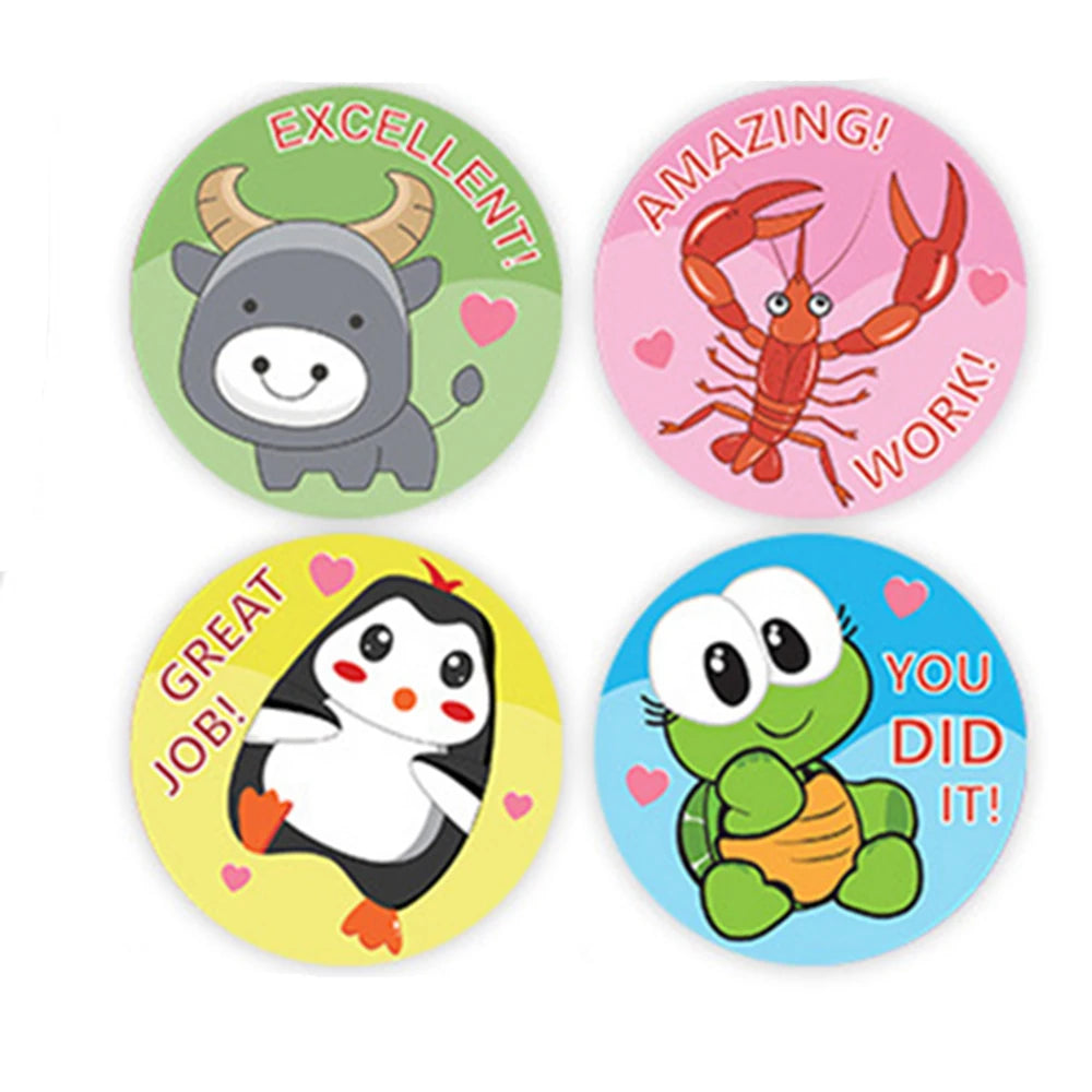 100-500pcs Round Cartoon Toys Animal stickers for kids Teacher Reward Encourage Sticker Office Stationery for children