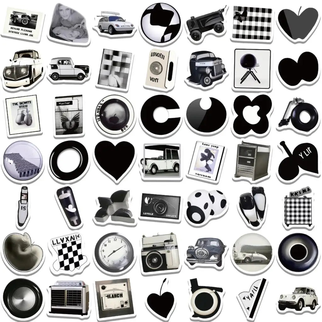 100PCS Ins Style Black White Simple Sticker Cute Decoration DIY Phone Notebook Guitar Suitcase Laptop Fridge Kids Gifts