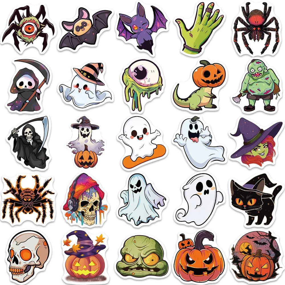 10/30/50pcs Cute Hallowmas Horror Skull Cartoon Stickers Decals Kids Toy Laptop Suitcase Phone Car Skateboard Waterproof Sticker