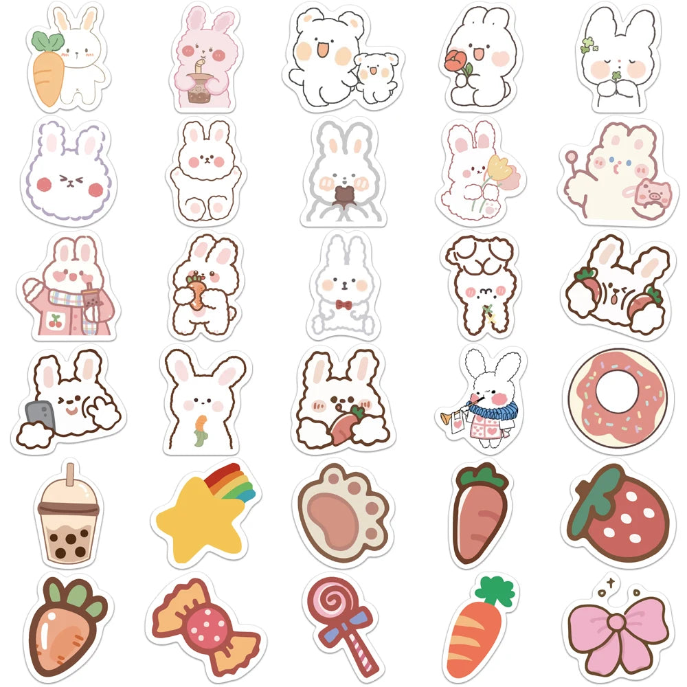 90PCS Cute Cartoon Bear Rabbit Sticker Waterproof Gift Decoration Suitcase Scrapbook Phone Skateboard Helmet Kid Toy Decal