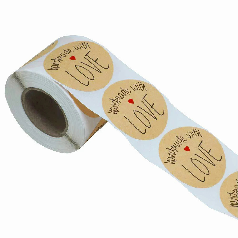 1Inch 100-500pcs Round Kraft Paper "handmade With love" Seal Sticker For Handmade Products Baking Products Sealing Sticker Label