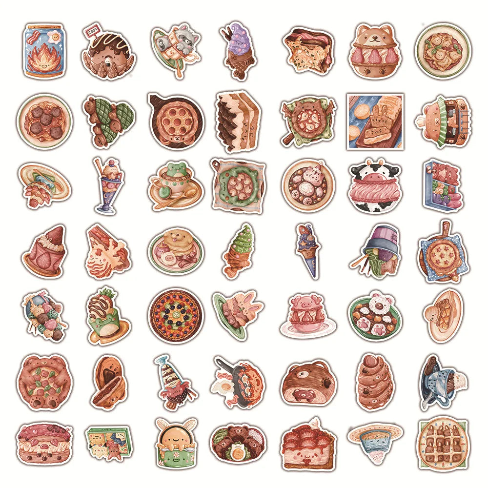 10/30/50/100PCS Cute Cartoon Animal Food Stickers Kids Toy DIY Suitcase Fridge Phone Notebook Laptop Bike Waterproof Decals Gift