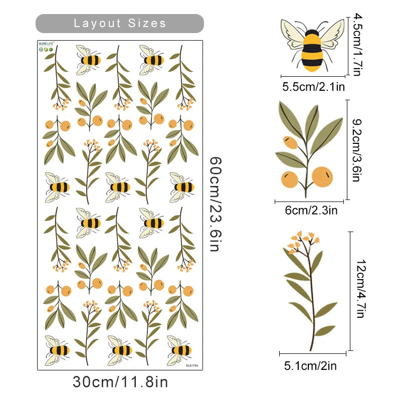 Boho Botanical Wall Decals: Floral Bee Vinyl Stickers for Kids Room Decor
